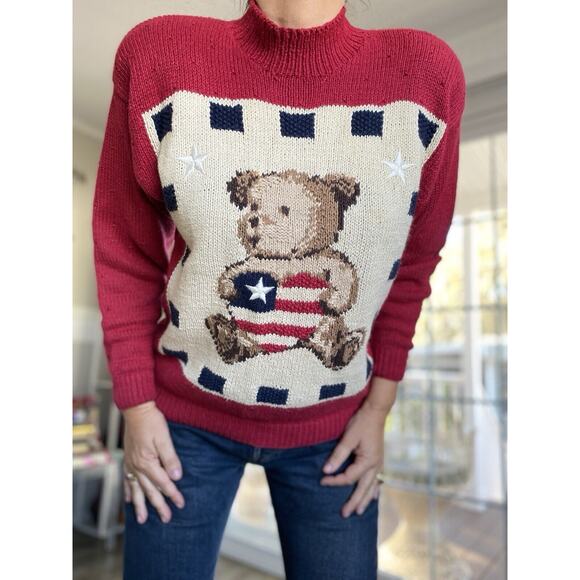 TALBOTS Vintage Teddy Bear Red Holidays Sweater M - Picture 1 of 9
